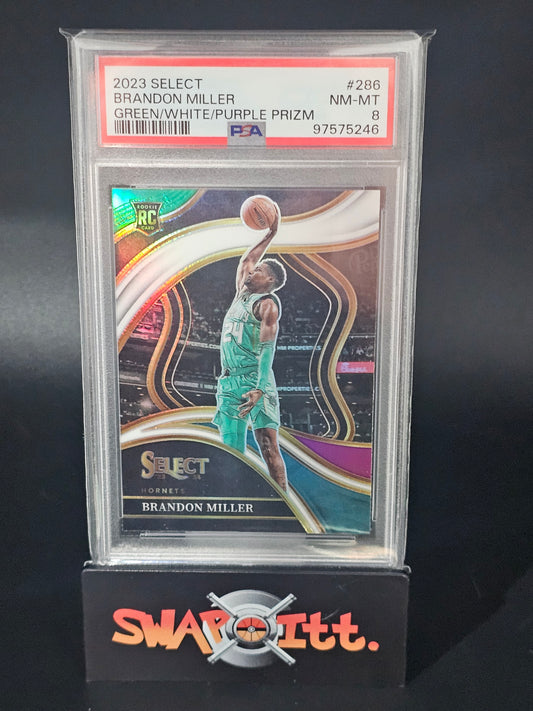 2023 select BRANDON MILLER green/white/purple prizm psa 8