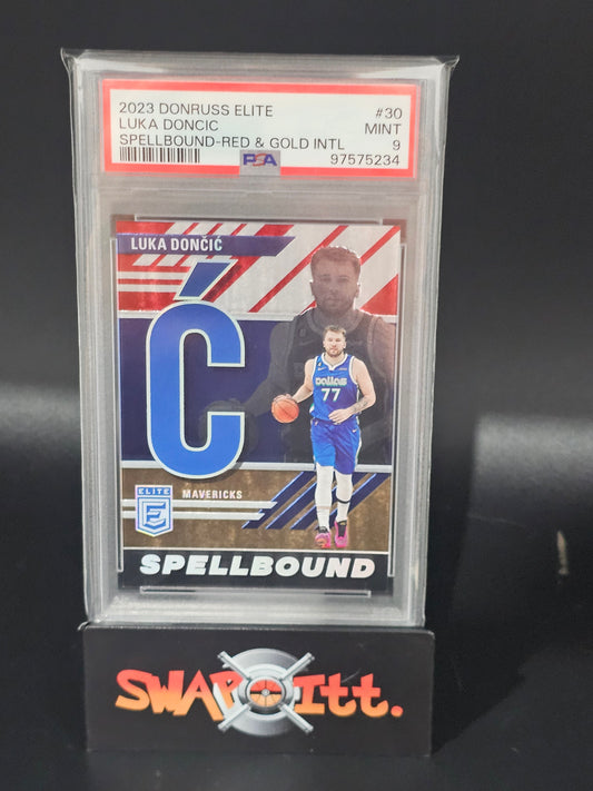 2023 donruss elite LUKA DONCIC spellbound-red & gold international 02/10 psa 9