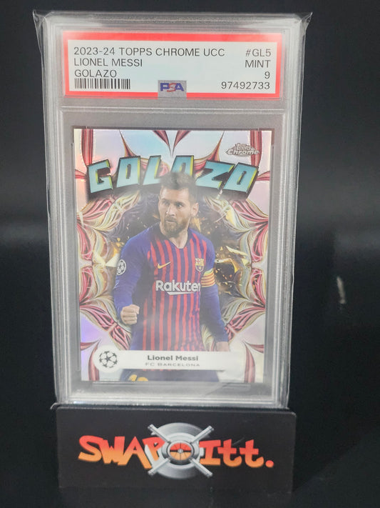 2023-24 topps chrome ucc LIONEL MESSI golazo psa 9