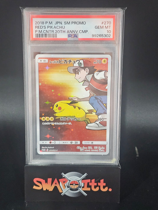 2018 pokemon jpn sm promo REDS PIKACHU p.m cntr 20th annv cmp psa 10