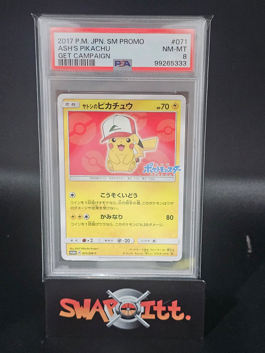 2017 pokemon jpn sm promo ASH'S PIKACHU get campaign psa 8