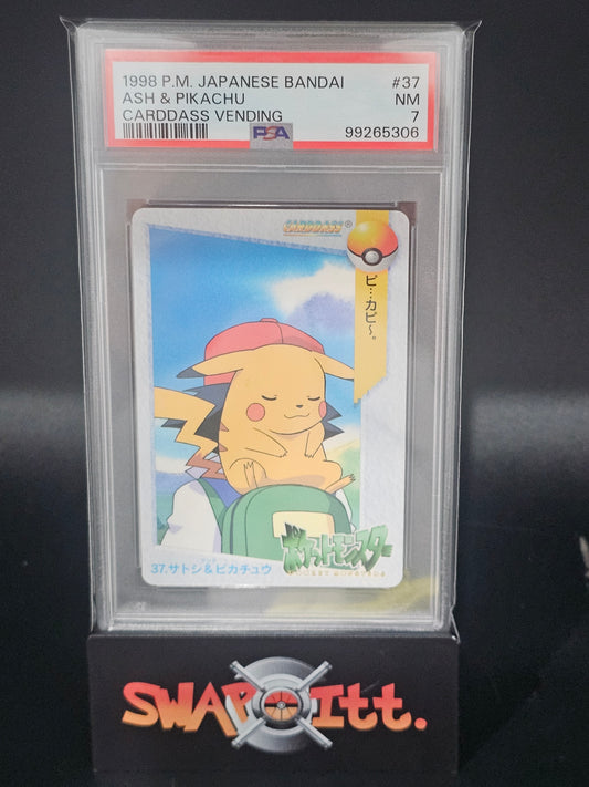 1998 pokemon japanese bandai ASH & PIKACHU carddass vending psa 7