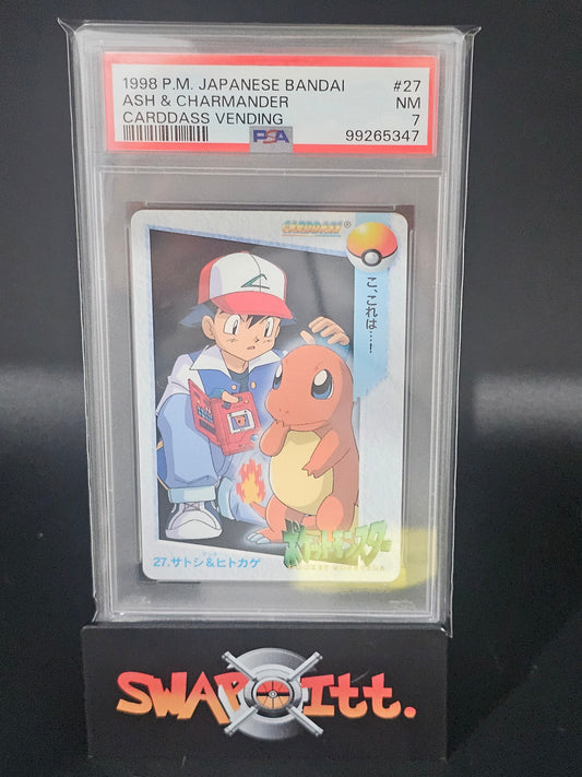 1998 pokemon japanese bandai ASH & CHARMANDER carddass vending psa 7