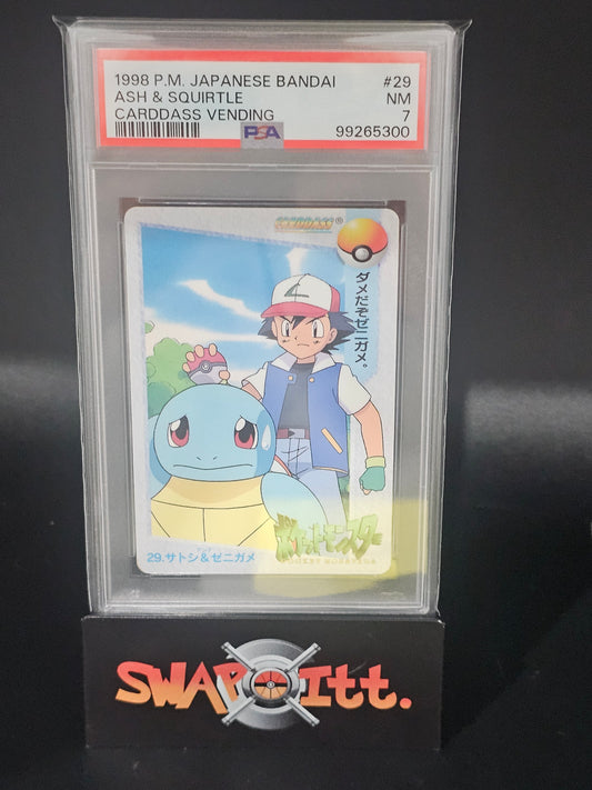 1998 pokemon japanese bandai ASH & SQUIRTLE cardass vending psa 7