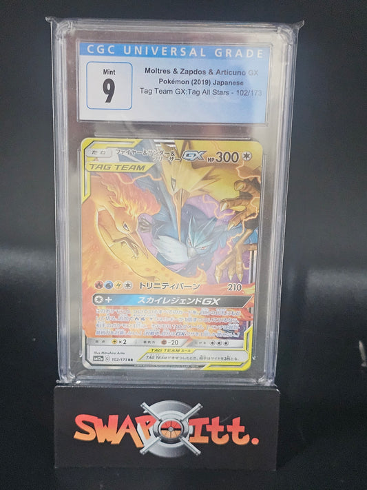 2019 Pokemon Japanese MOLYTRES & ZAPDOS & ARTICUNO GX CGC 9