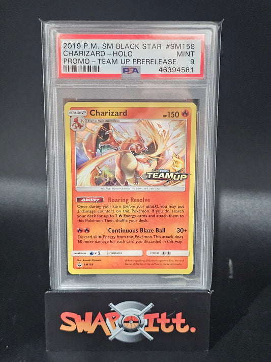 2019 pokemon sm black star CHARIZARD-HOLO promo team up pre release psa 9