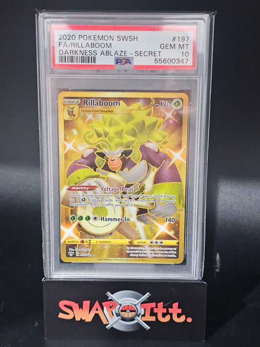 2020 pokemon swsh FA/RILLABOOM darkness ablaze-secret psa 10