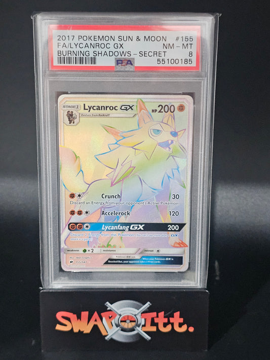 2017 pokemon sun & moon FA/LYCANROC GX burning shadows-secret psa 8