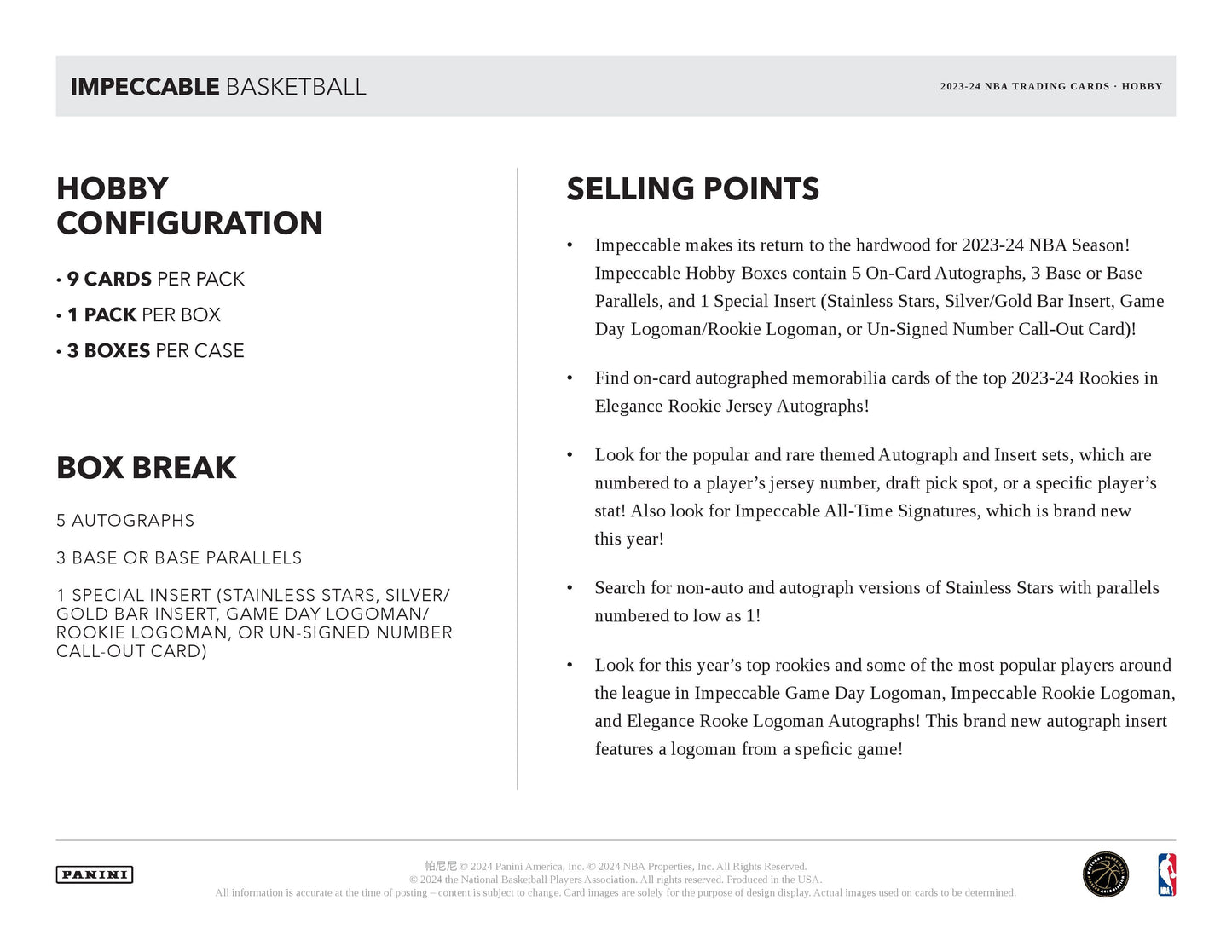 2023-24 Panini IMPECCABLE Basketball Hobby Box