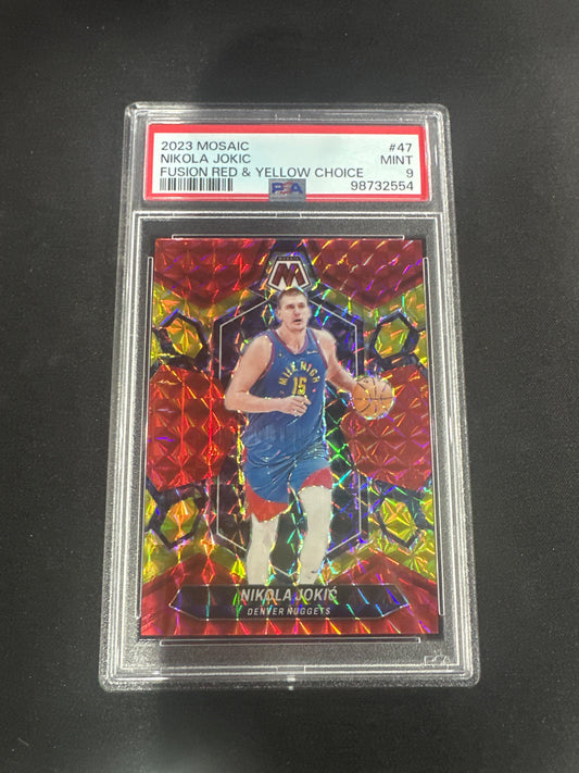 2023 Mosaic Nikola Jokic - Fusion Red & Yellow Choice /75 PSA 9 #47