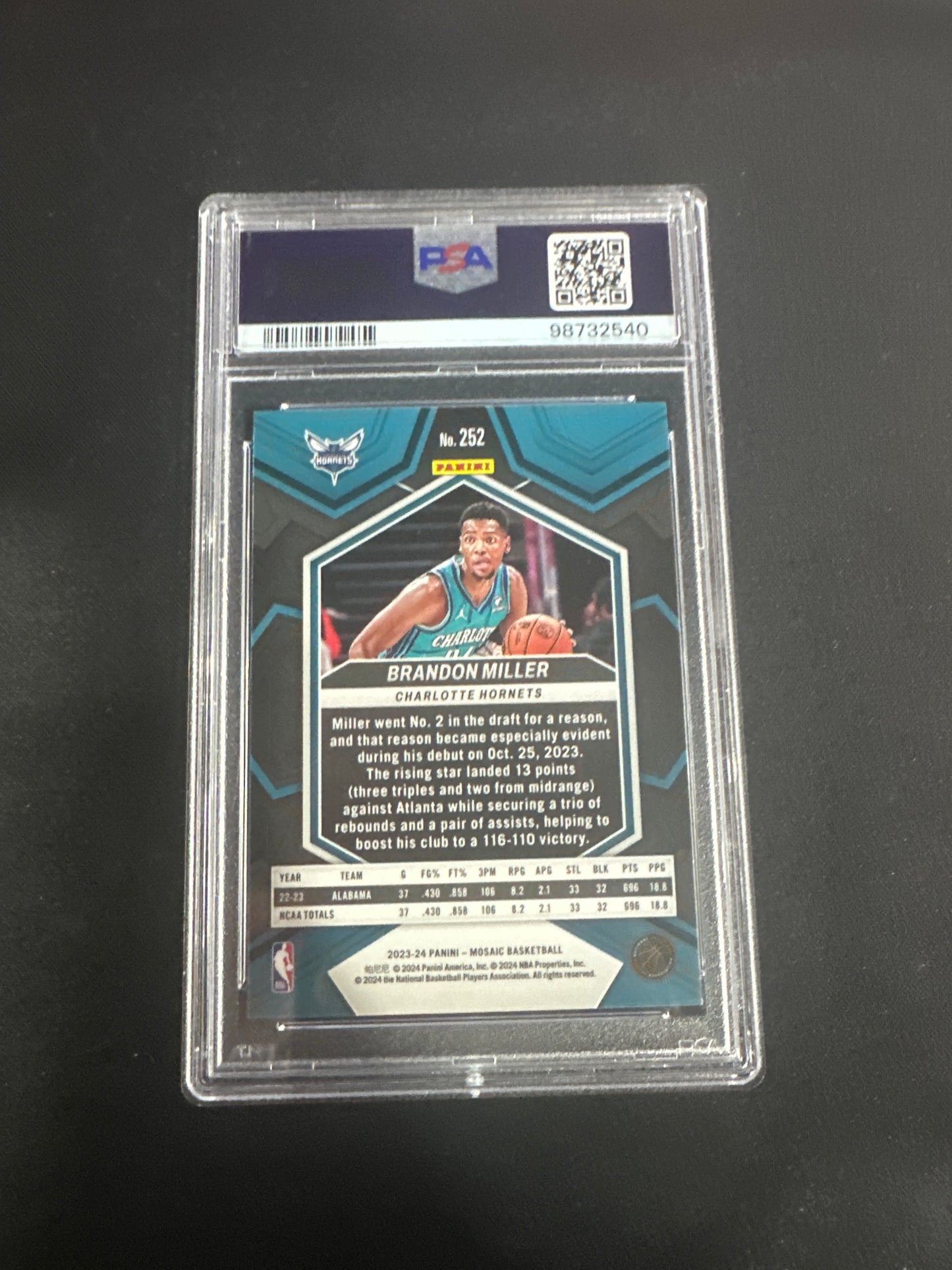 2023 Mosaic Brandon Miller - Prizm RC PSA 10 #252