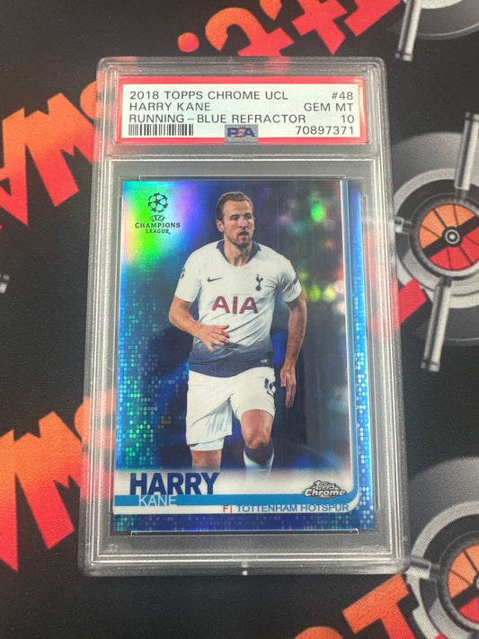 2018 Topps Chrome UCL Harry Kane - Running Blue Refractor /150 PSA 10 #48