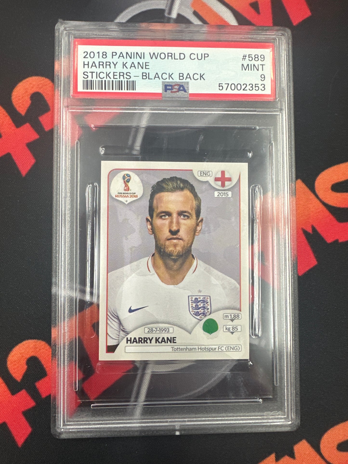 2018 Panini World Cup Harry Kane - Stickers - Black Back PSA 9 MINT #589