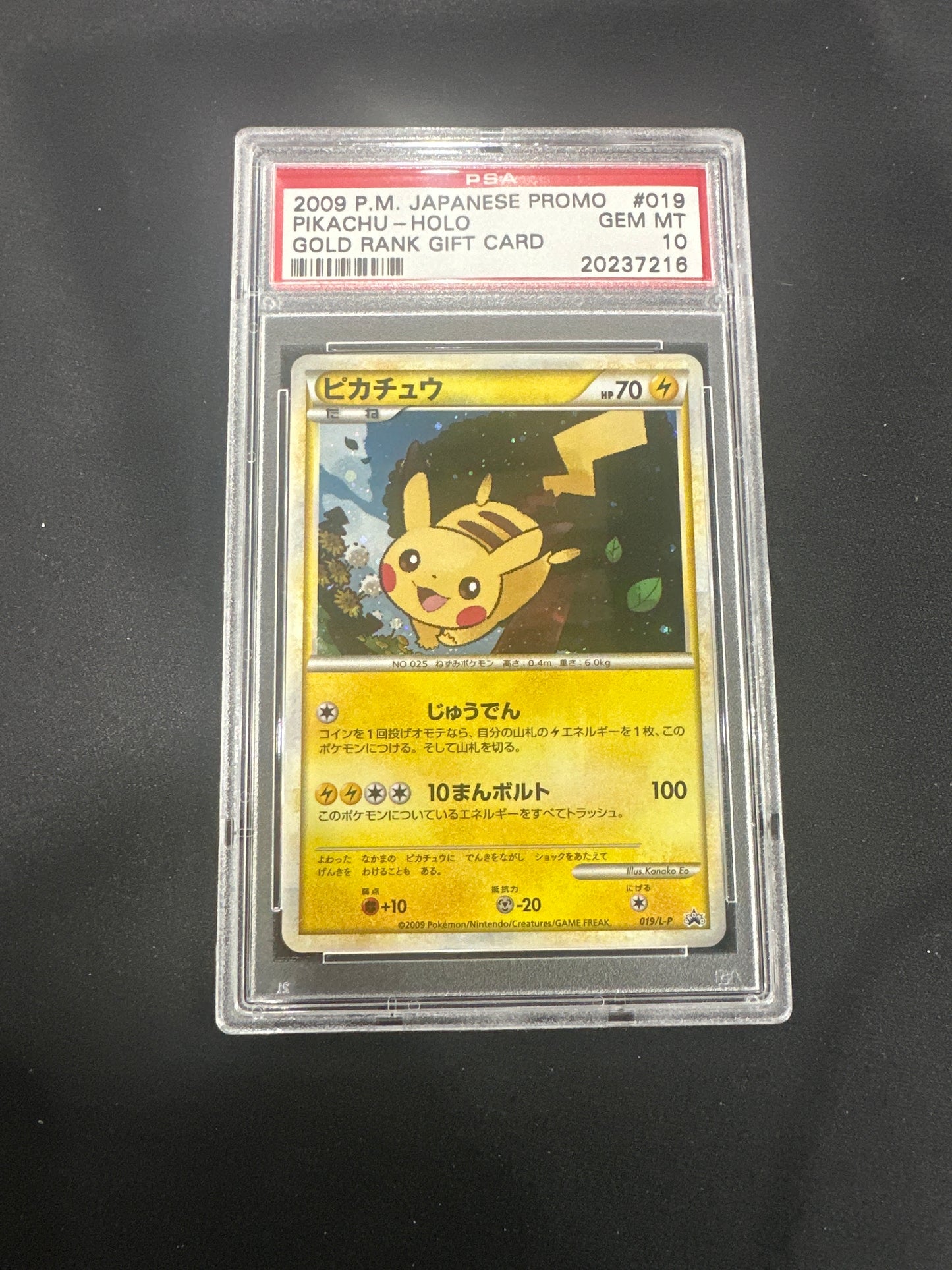 2009 Pokemon Japanese Promo - Pikachu Holo Gold Rank Gift Card PSA GEM MINT 10 #019