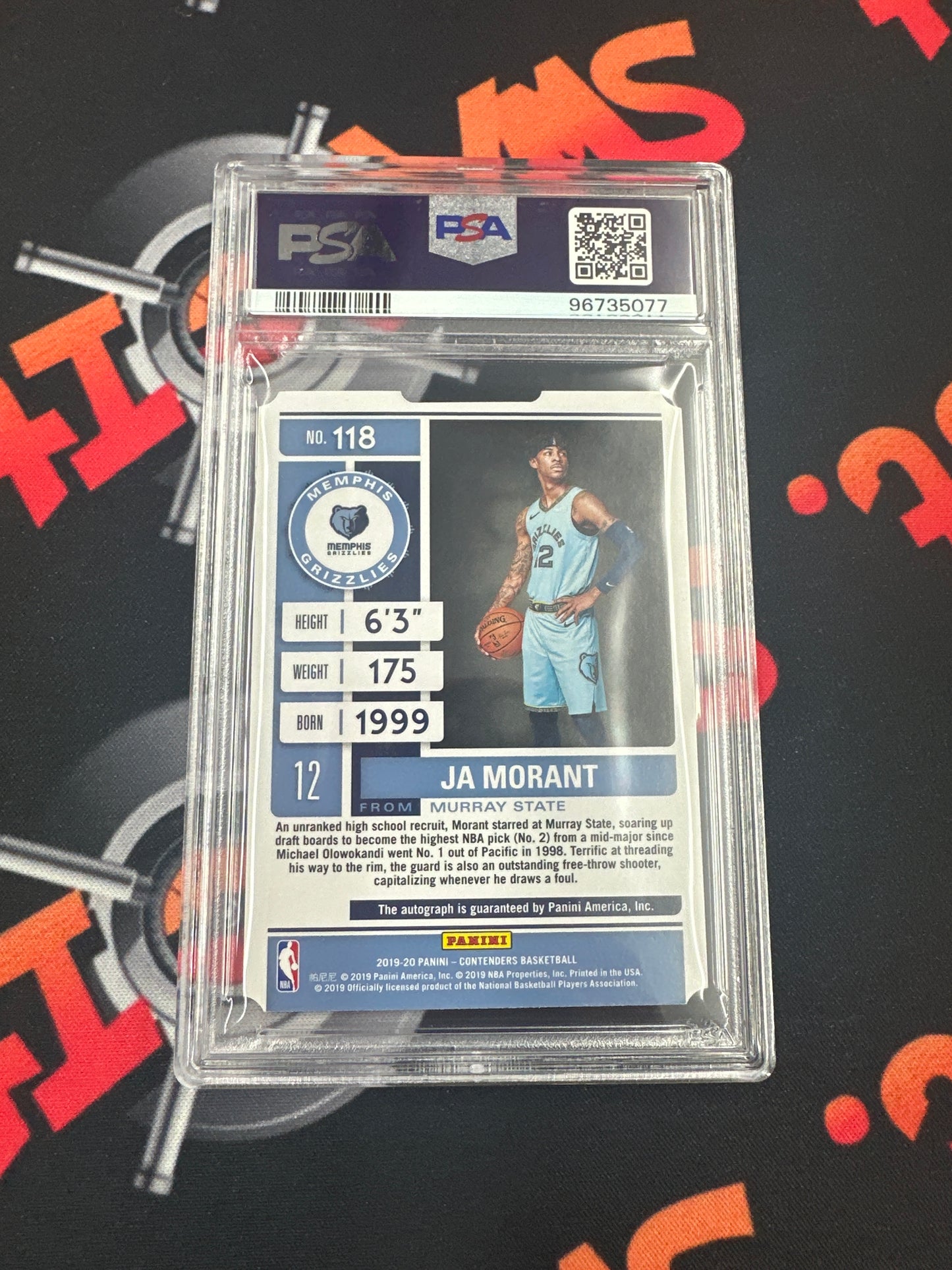 2019 Panini Contenders Ja Morant - Blue Rookie Ticket Auto /19 PSA 7 Auto 10 #118