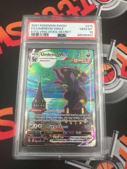 2021 Pokémon Umbreon VMAX Evolving Skies Secret Rare Full Alt art PSA 10 #215