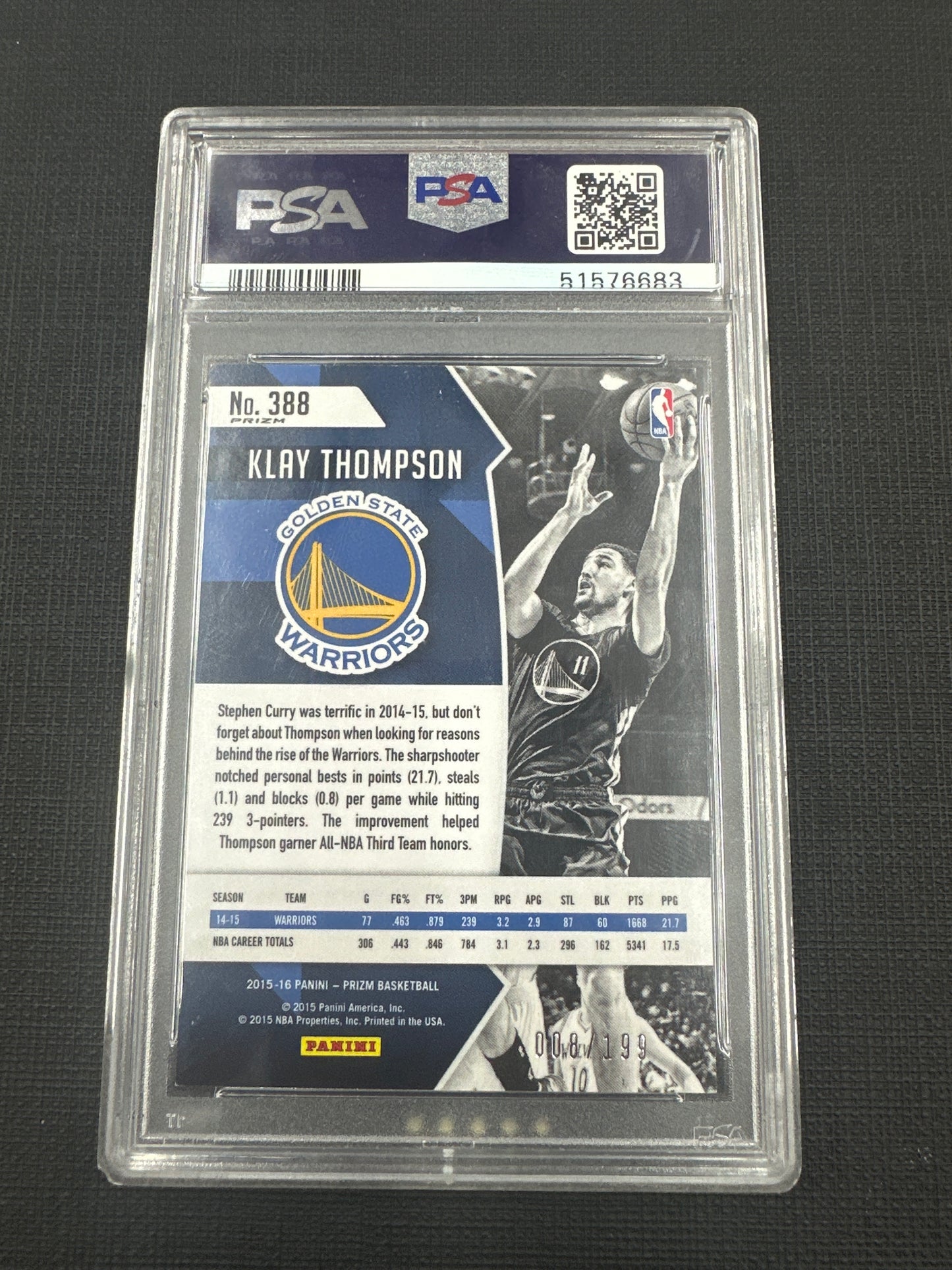 2015 Panini Prizm Klay Thompson - Light Blue Prizm PSA 9 #388