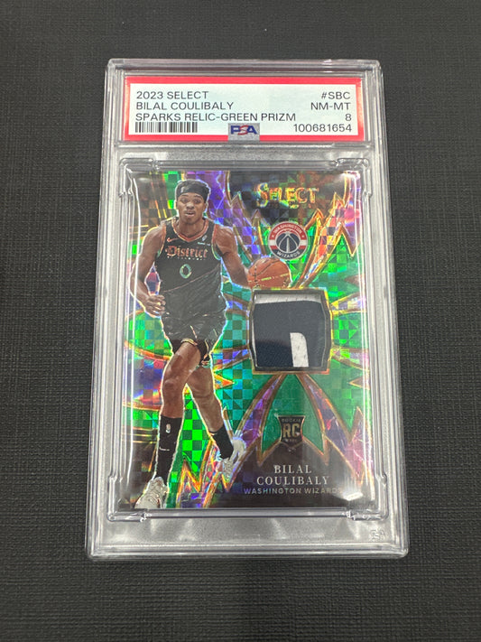 2023 Select Bilal Coulibaly - Sparks Relic - Green Prizm /5 RC PSA 8 #SBC