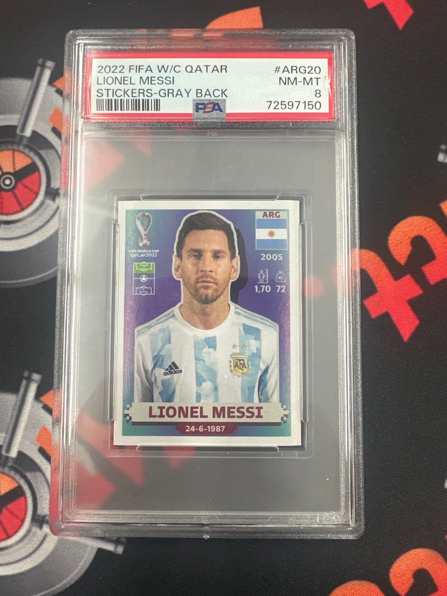 2022 FIFA WC Qatar Lionel Messi - Stickers - Gray Back PSA 8 MINT #ARG20