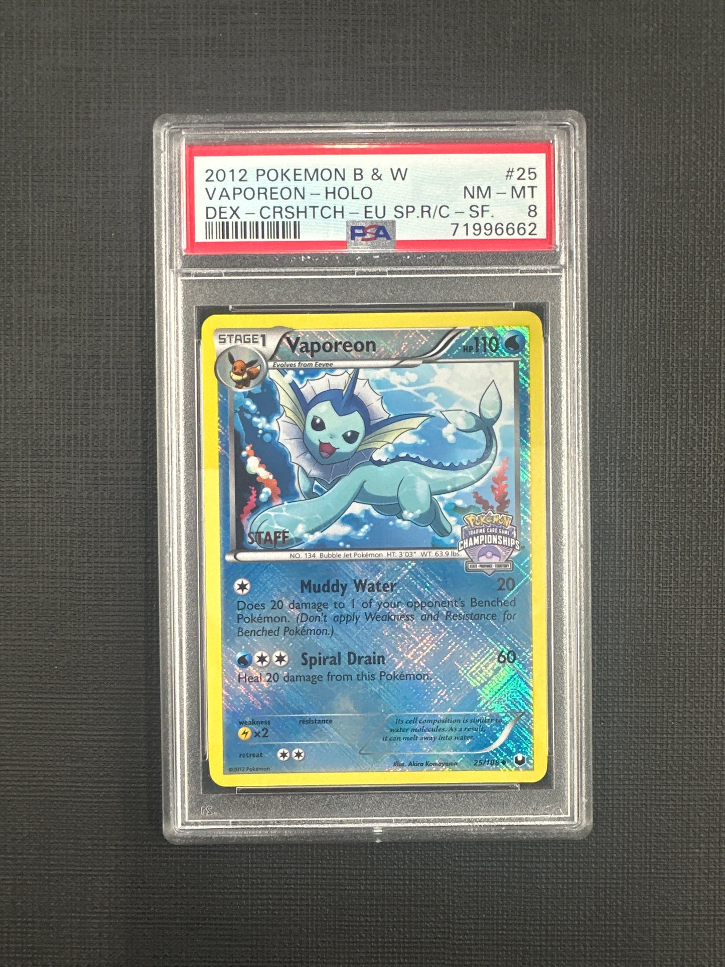 2012 Pokemon Black & White Vaporeon Holo - Championship Staff PSA 8 #25