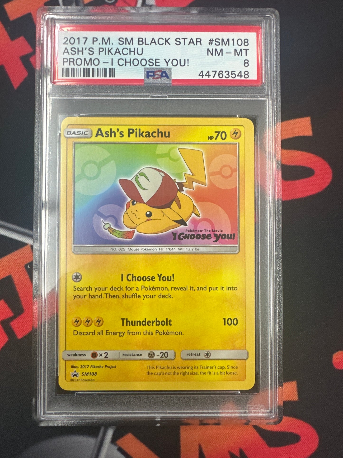 2017 Ash’s Pikachu SM - I choose you! Black Star Promo PSA 8 #SM108