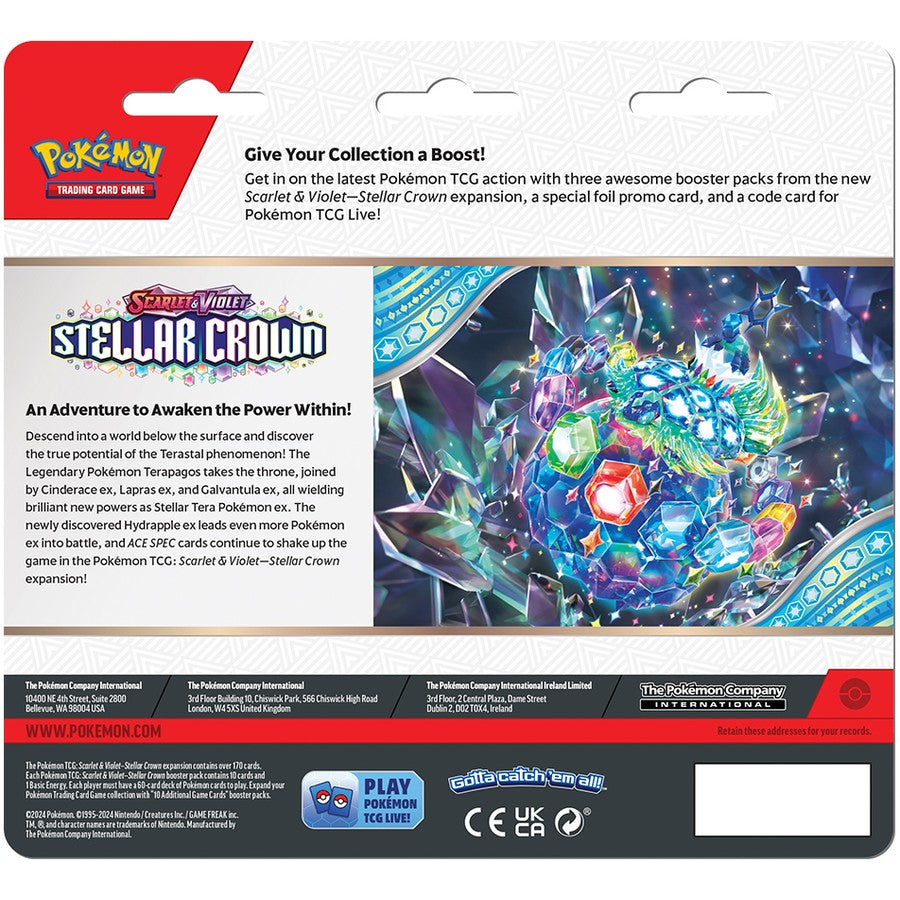 Pokemon TCG SV07 Stellar Crown Three Booster Blister (Tinkaton or Latias)