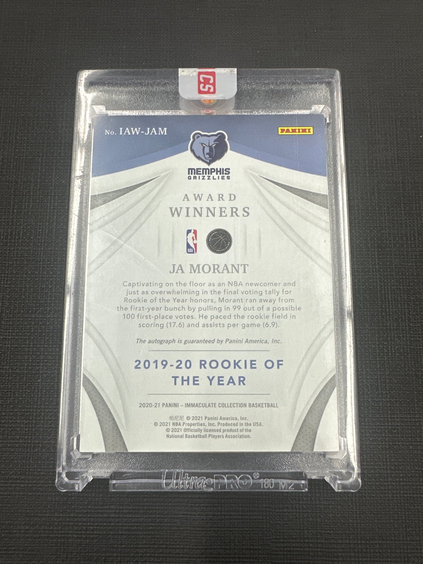 2019-20 Panini Immaculate Ja Morant - Rookie Of The Year On Card Auto /25 #IAW-JAM