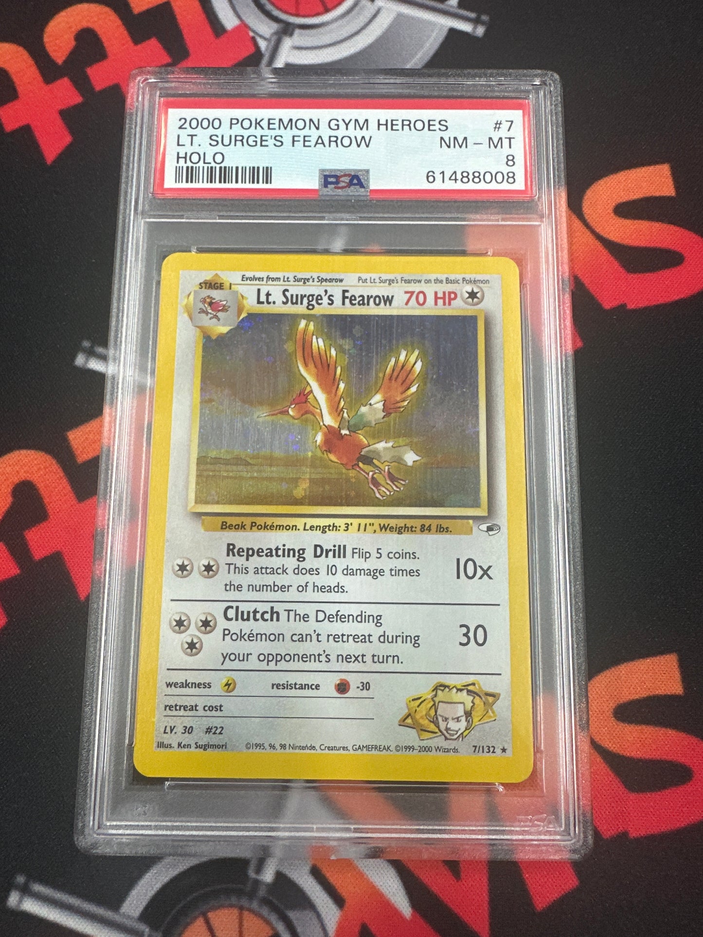 2000 Pokémon Lt.Surge’s Fearow Holo - Gym Heroes PSA 8 #7/132