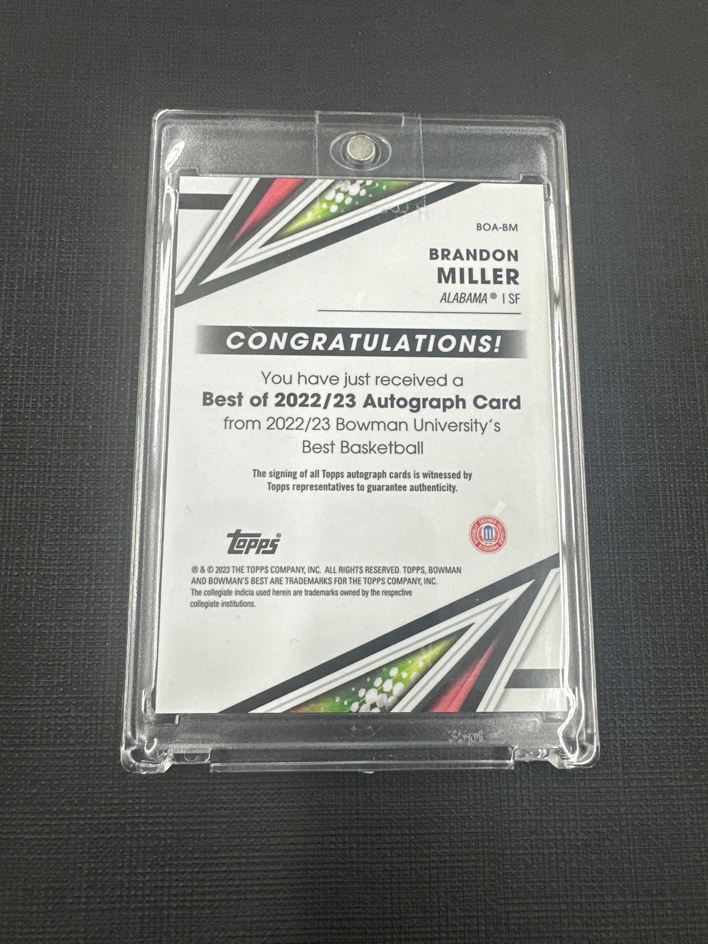 2022-23 Bowman’s Best University Basketball - Brandon Miller Collegiate Auto RC #BOA-BM