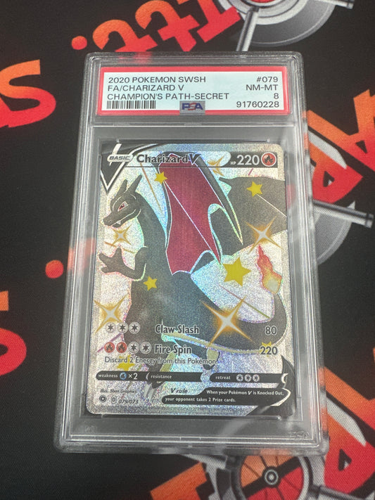 Pokémon Charizard V Champion’s Path Secret Rare Full Alt Art PSA 8 #079