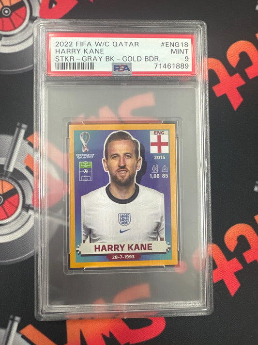 2022 FIFA WC Qatar Harry Kane - Stickers Grey Back - Gold Border PSA 9 MINT #ENG18