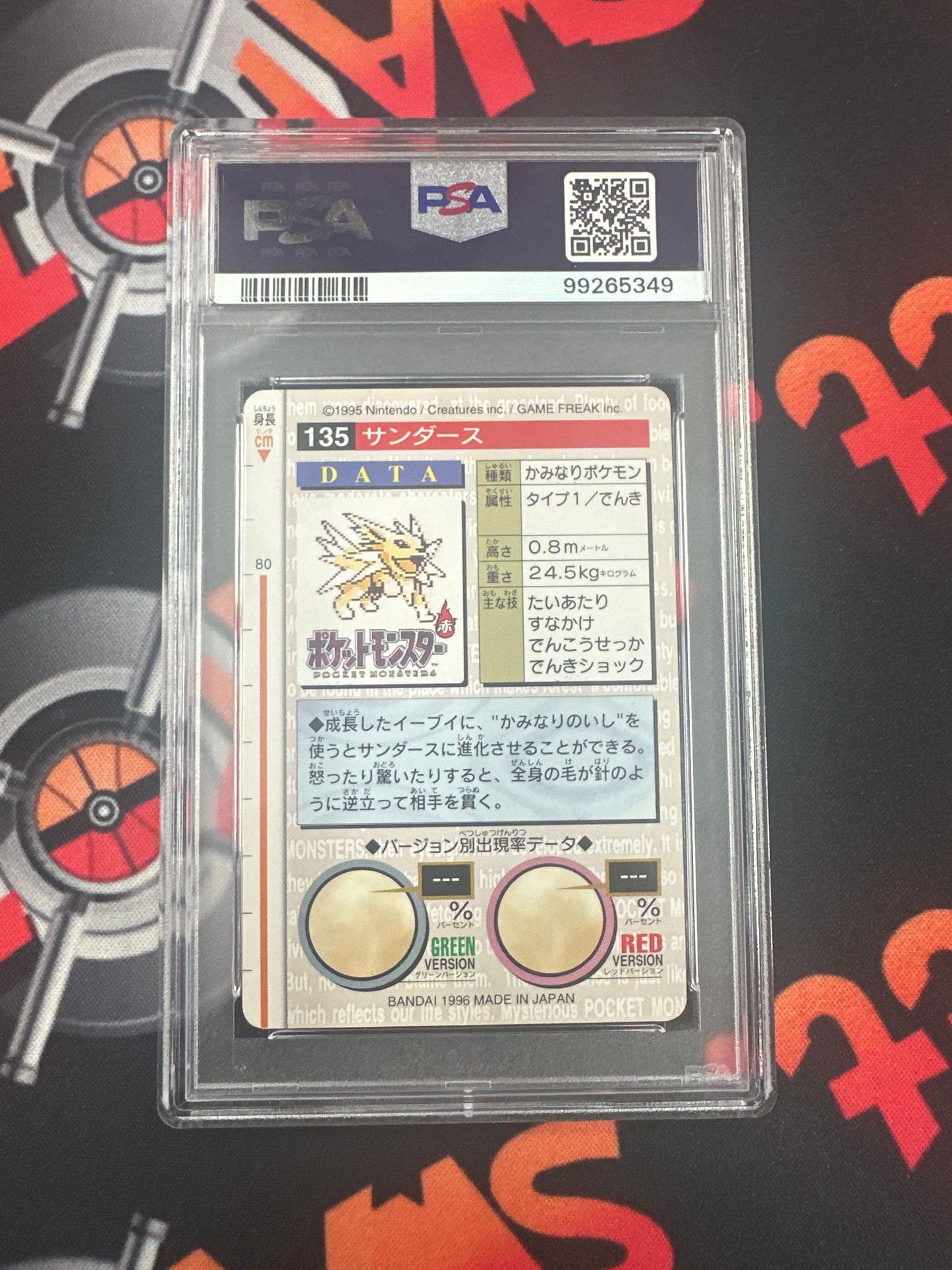 1996 Pokémon Japanese Bandai Jolteon - Carddass Vending PSA 9 MINT #135