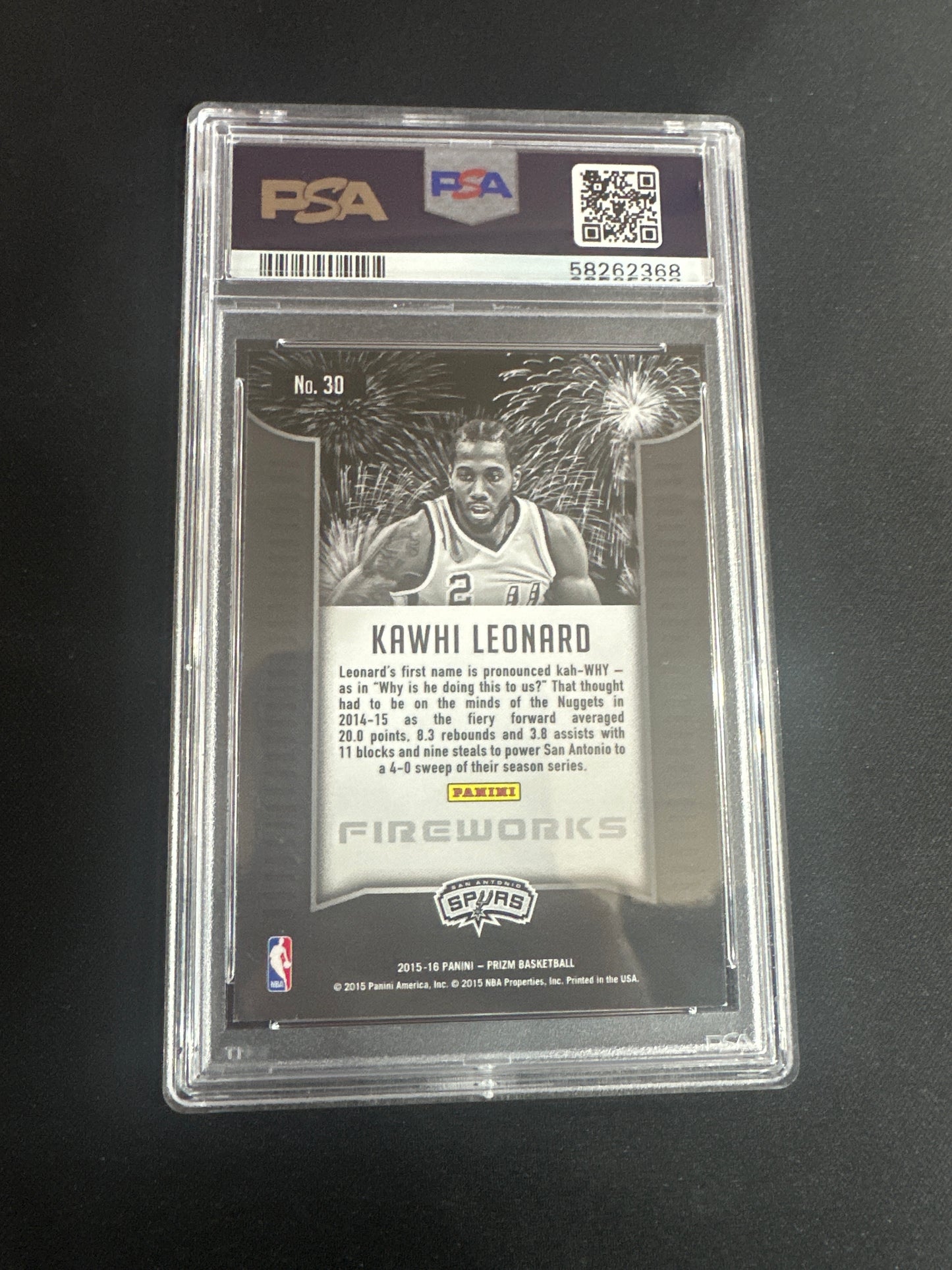 2015 Panini Prizm Kawhi Leonard - Fireworks PSA 9 #30