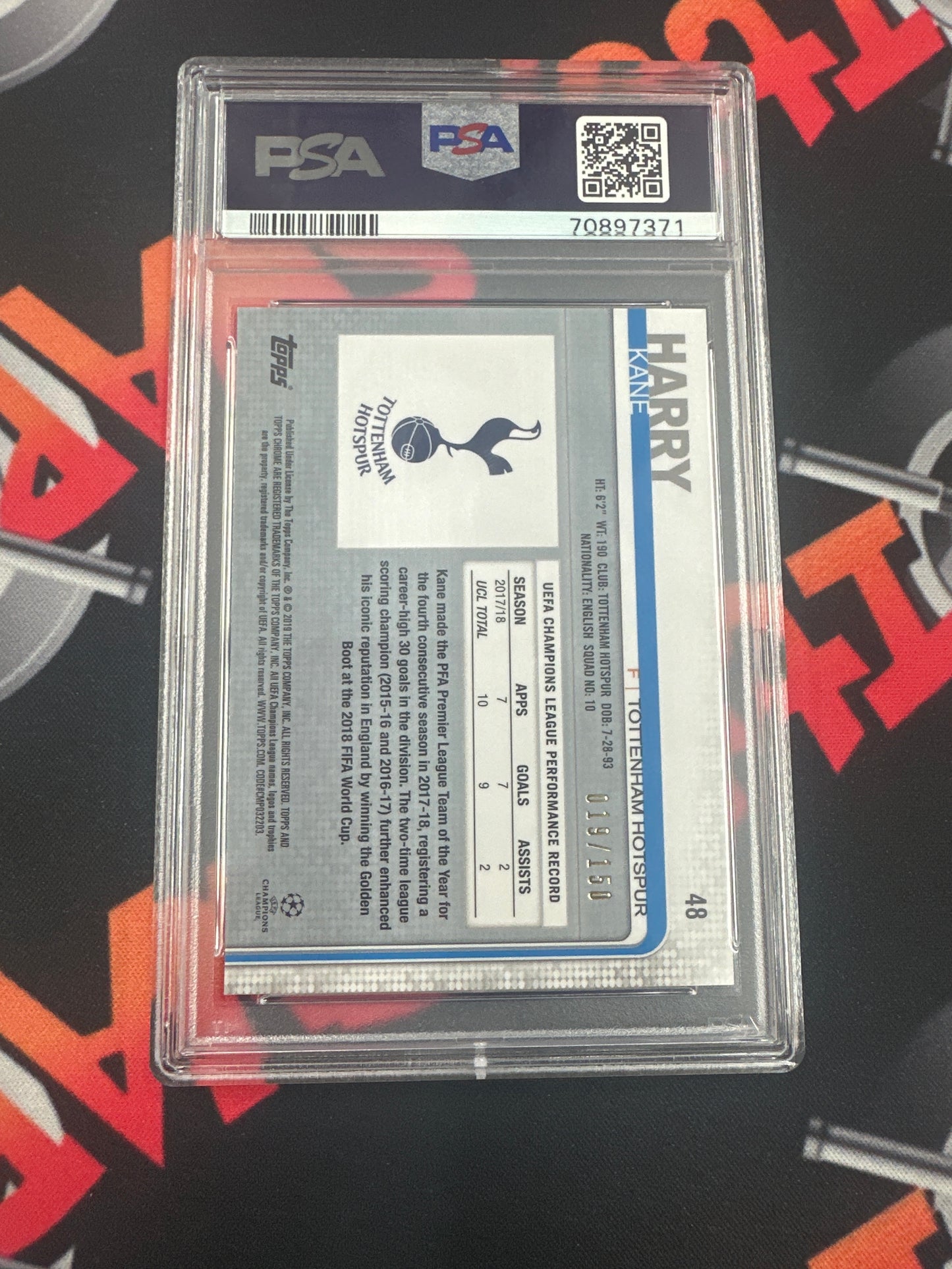 2018 Topps Chrome UCL Harry Kane - Running Blue Refractor /150 PSA 10 #48