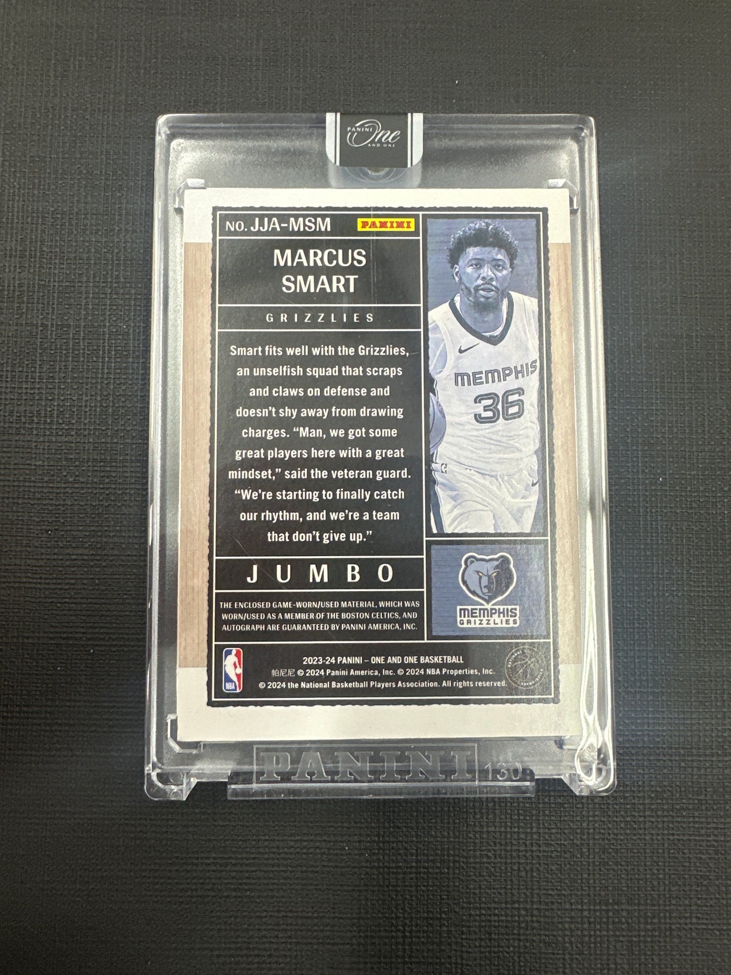 2023-24 Panini One and One Marcus Smart - Jumbo Purple Patch On Card Auto /35 #JJA-MSM