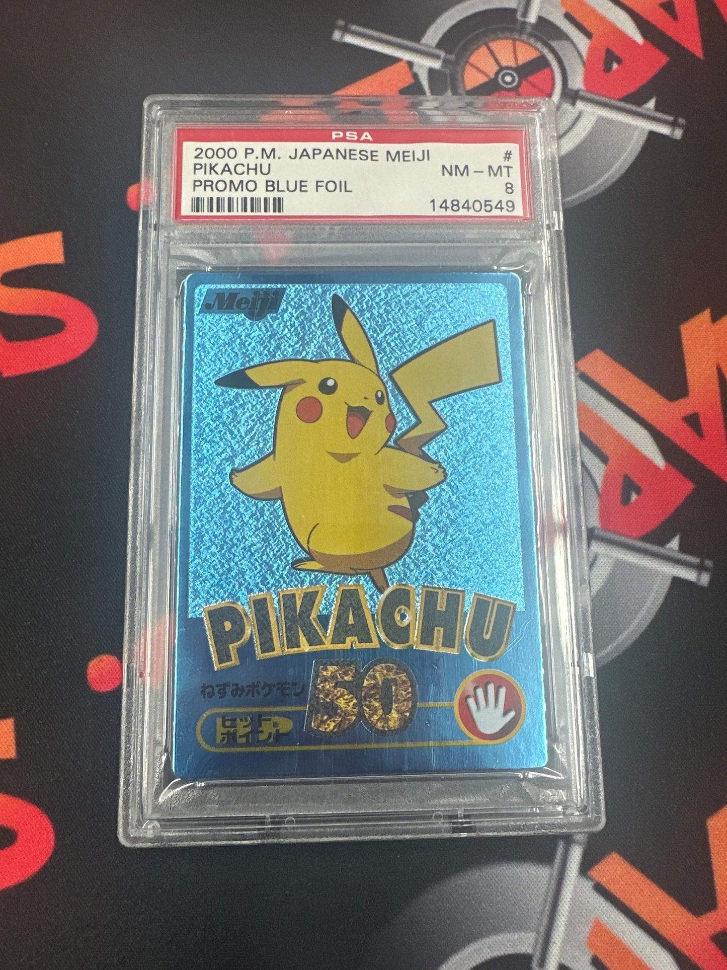 2000 Pokémon Pikachu - Japanese Meiji Promo Blue Foil PSA 8