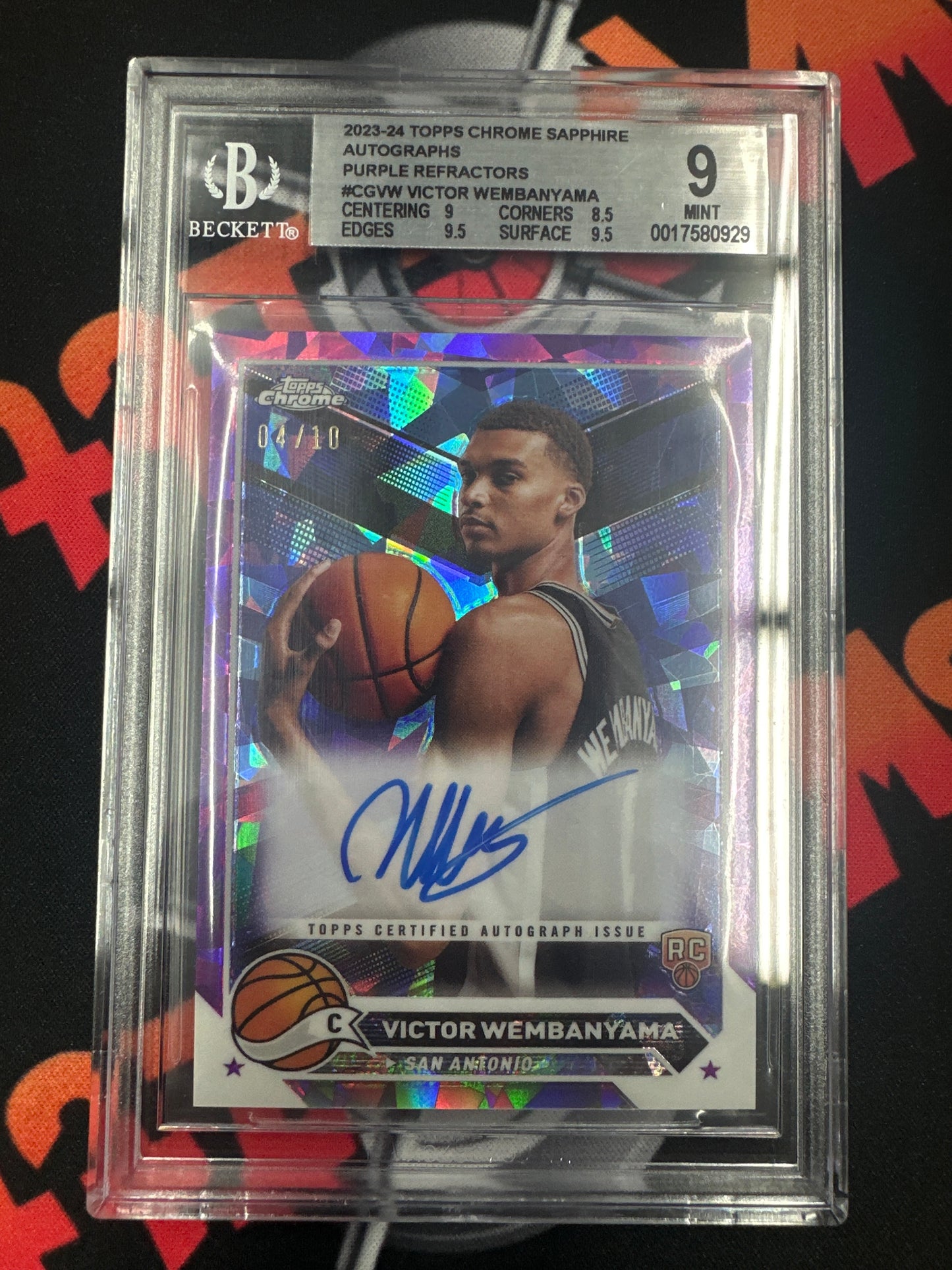 2023-24 Topps Chrome Sapphire Victor Wembanyama - Purple Refractors Rookie Auto /10 BGS 9 #CGVW