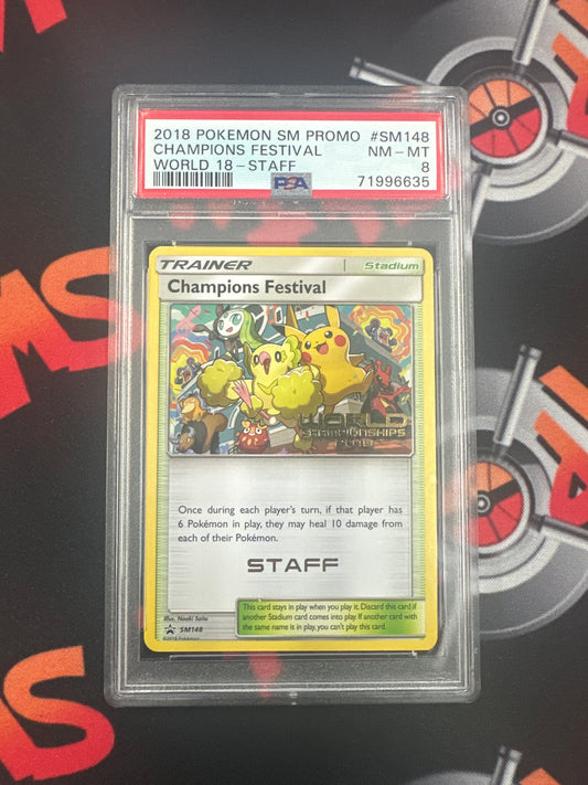 2018 Pokémon SM Black Star Promo World 18 - Staff Champions Festival PSA 8 #SM148