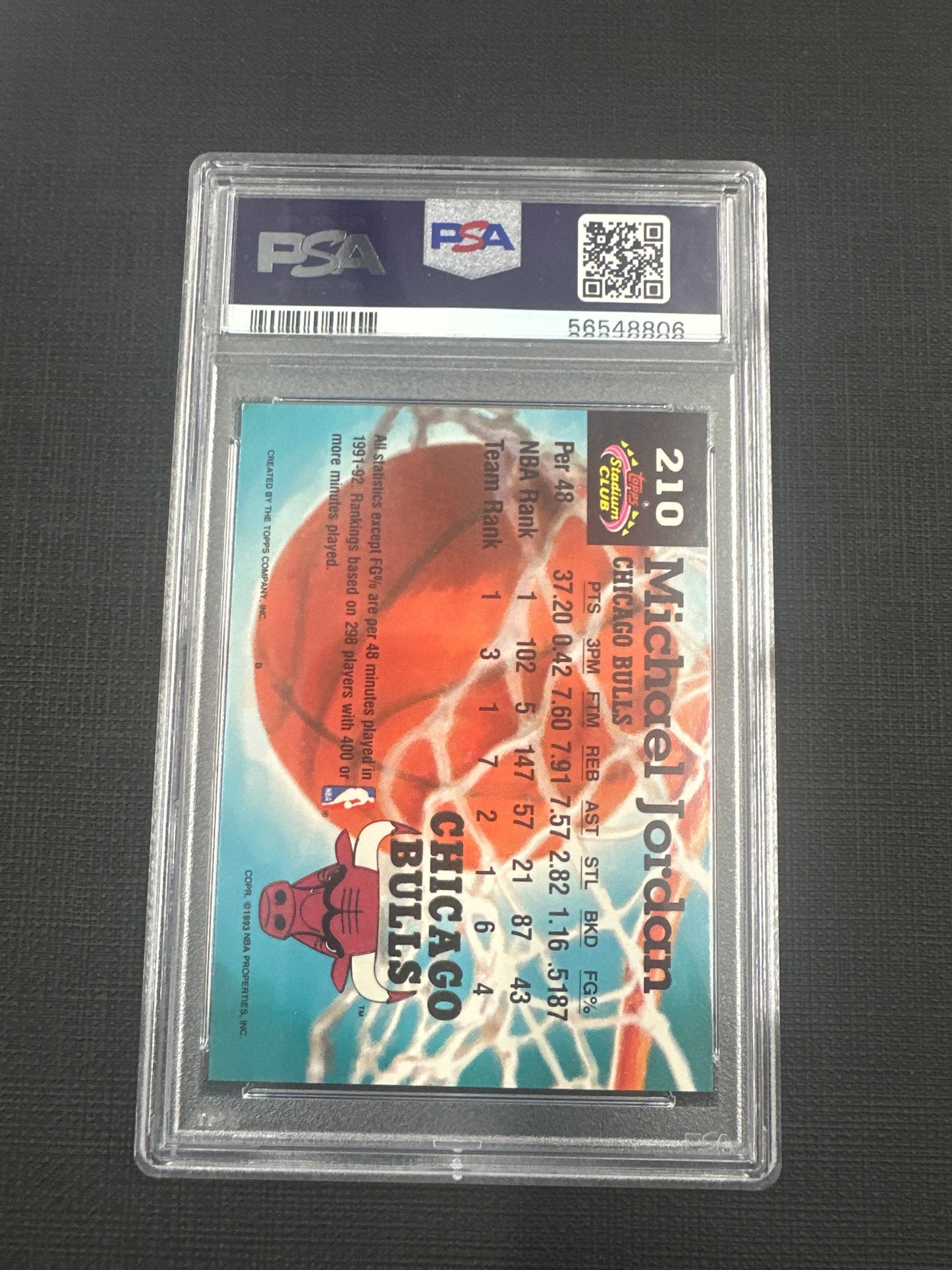 1992 Topps Stadium Club Michael Jordan - Members Choice PSA 9 #210