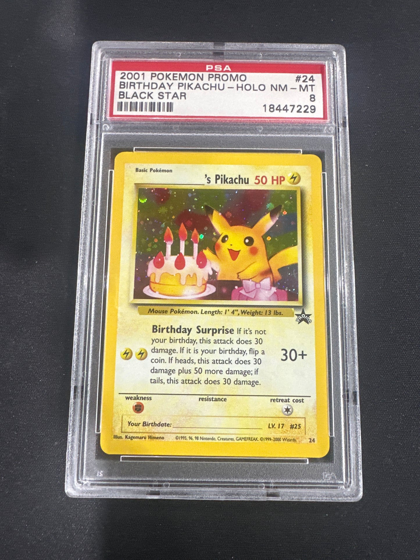 2001 Pokemon Promo - Birthday Pikachu Holo Black Star PSA 8 #24