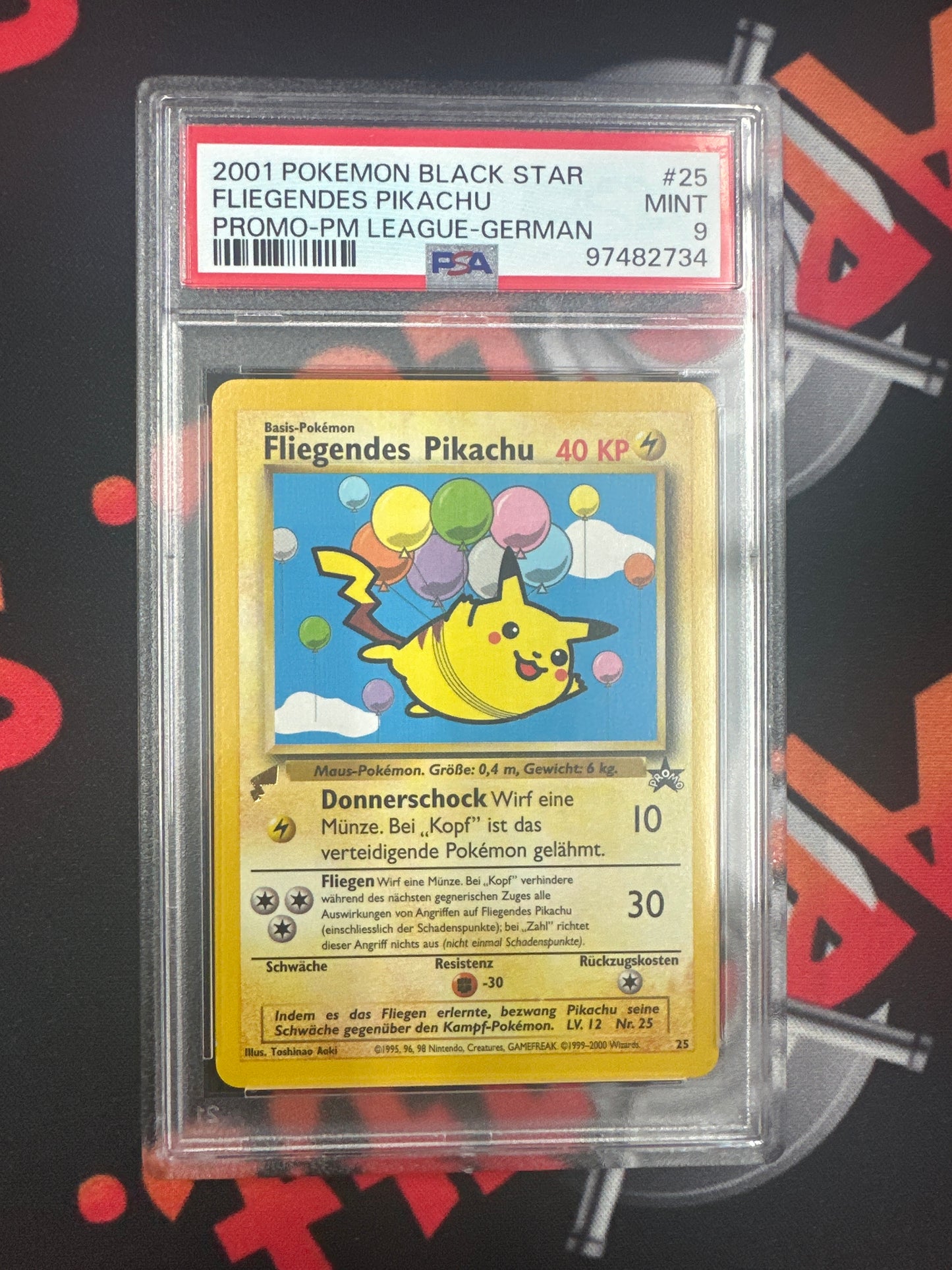 2001 Pokémon Black Star Fliegendes Pikachu - PROMO PM GERMAN LEAGUE PSA GEM MINT 9 #25