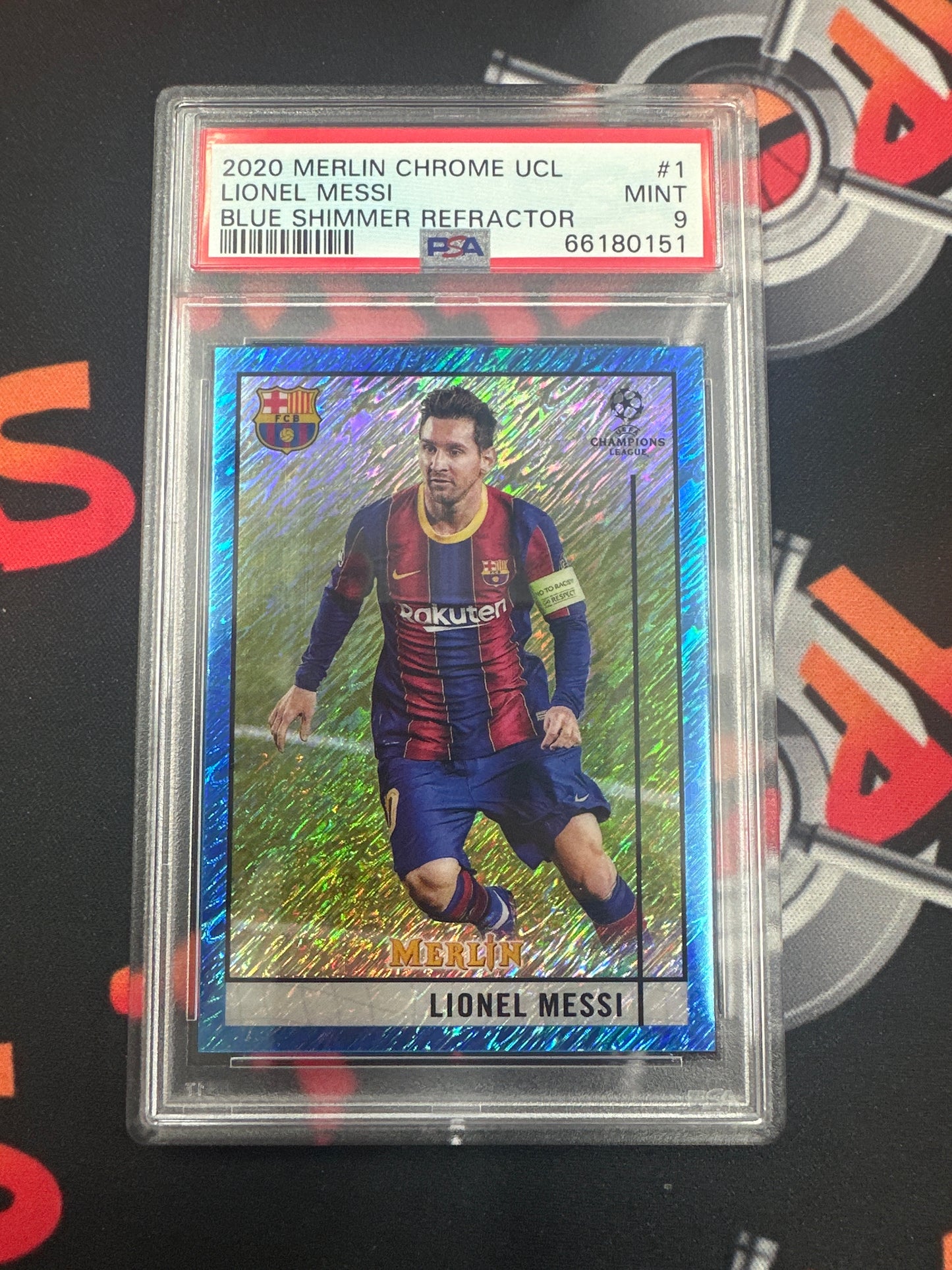 2020 Merlin Chrome UCL Lionel Messi - Blue Shimmer Refractor PSA 9 #1