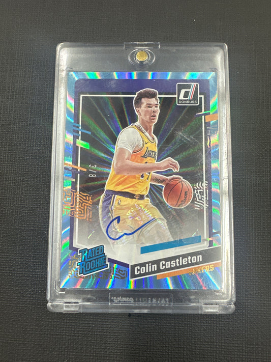 2023-24 Donruss Rated Rookie Colin Castleton Rated Rookie Auto - Holo Light Blue Laser RC /8 SSP #284