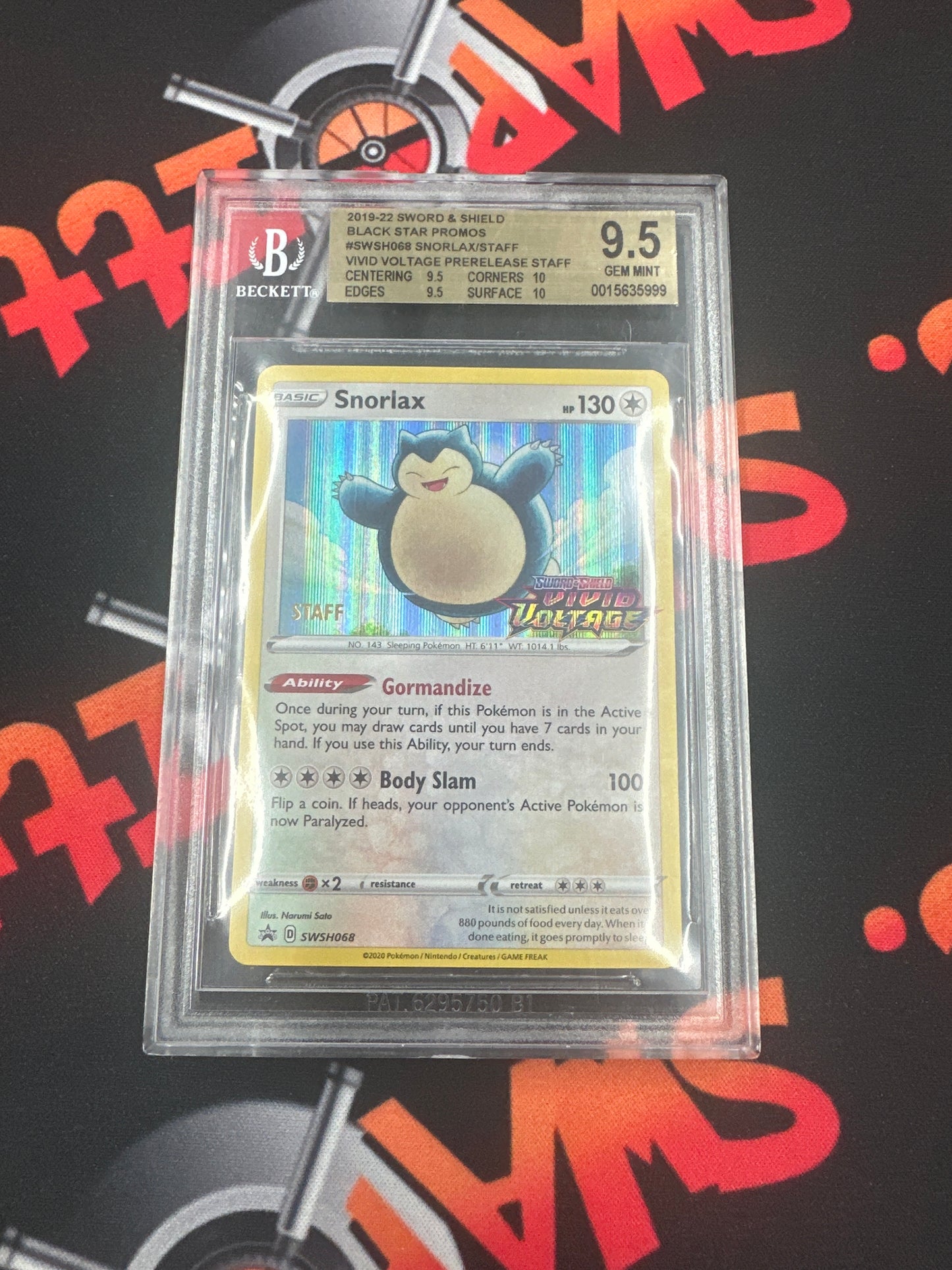 2020 Pokémon Snorlax - Pre-release Staff Promo Vivid Voltage BGS 9.5 #SWSH068