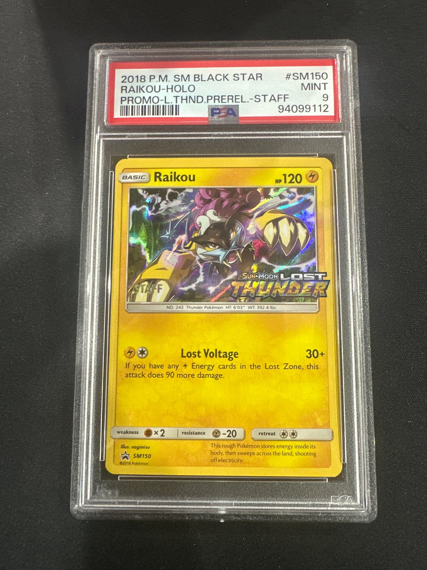 2018 Pokemon Sun & Moon Black Star - Raikou Holo Promo Lost Thunder - Staff PSA 9 #SM150