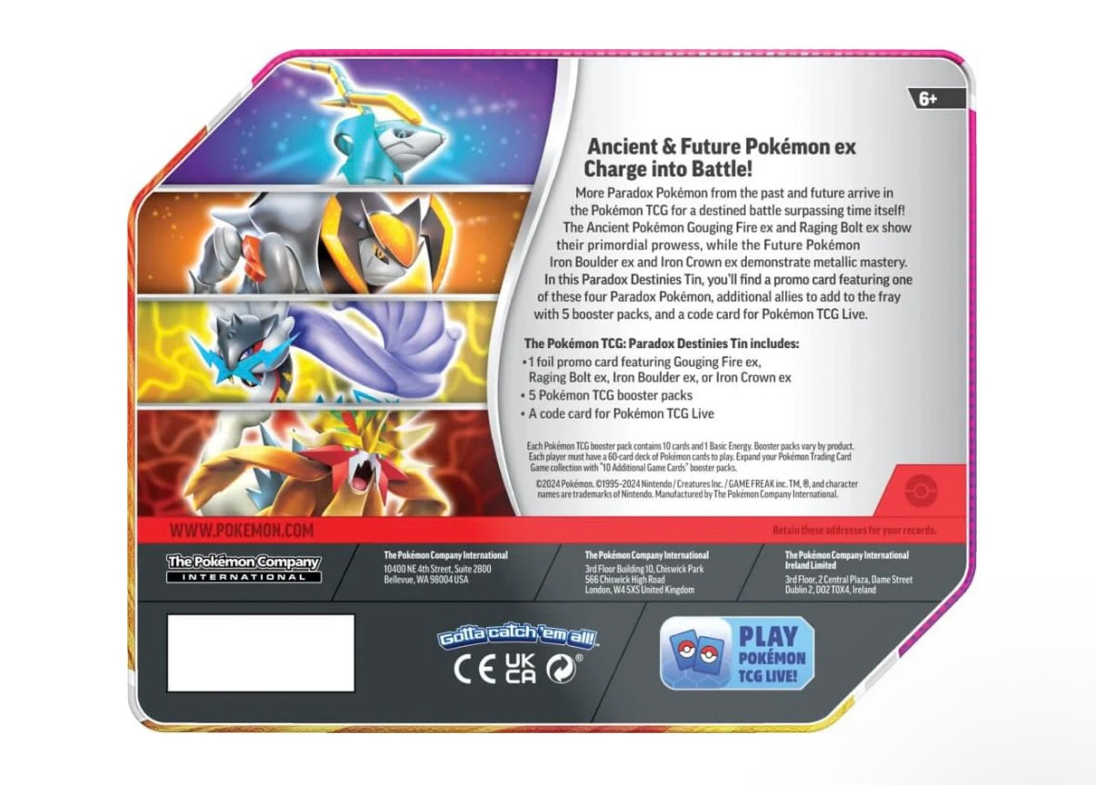 Pokemon TCG - Paradox Destinies Tin (Raging Bold ex)