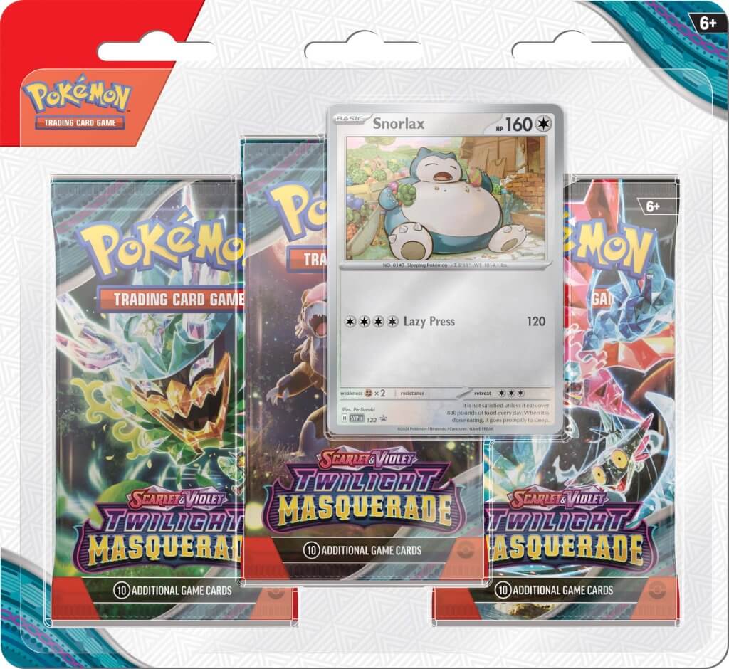 POKÉMON TCG Scarlet & Violet 6 Twilight Masquerade Three Booster Blister SNORLAX or REVAVROOM